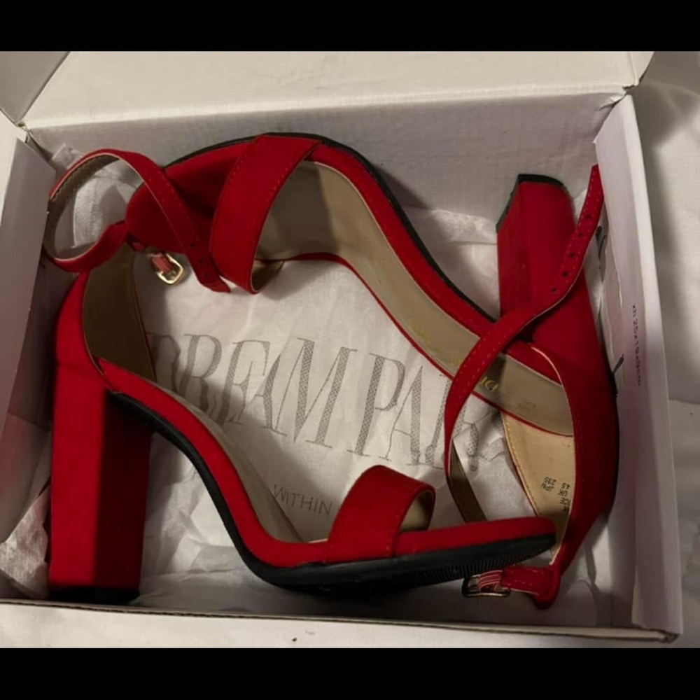 Red Strappy Block Heel Sandals